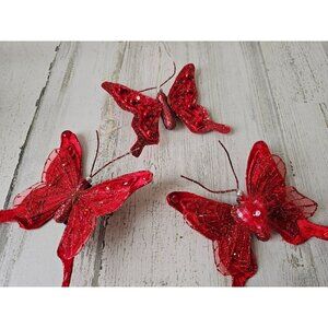 Katherine's collection gingham mini butterfly clip ornament glitter beaded red V